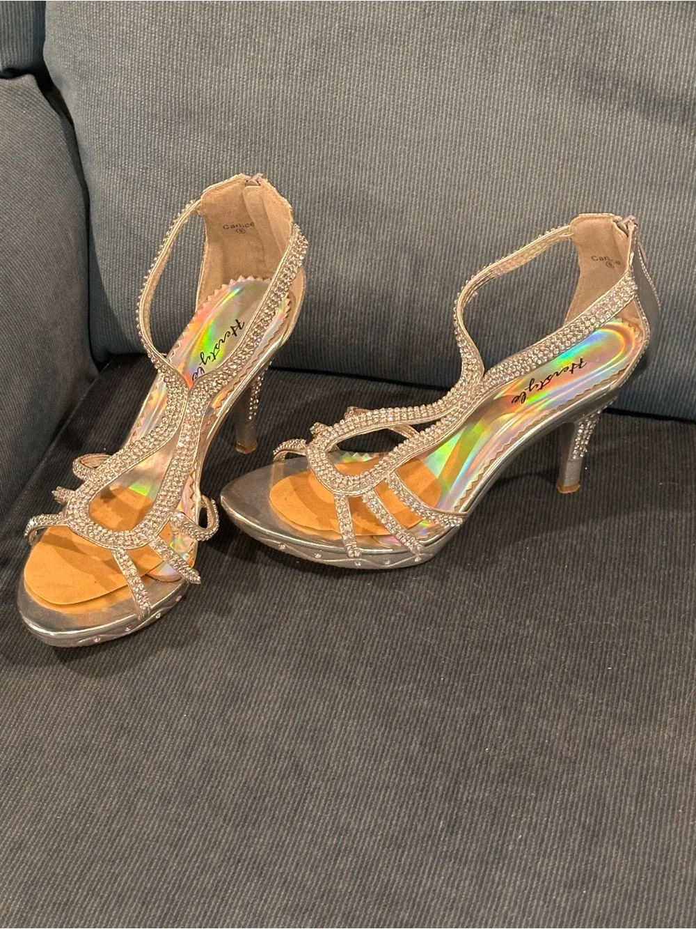 Women's Sparkling Rose Gold Strappy Evening Heels
